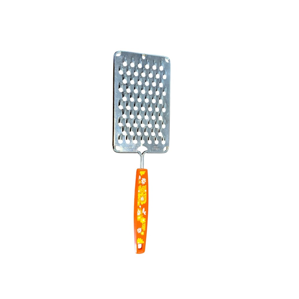 Ekco Vintage Handheld Grater 70's Orange Yellow Country Flowers Stainless‎ Steel